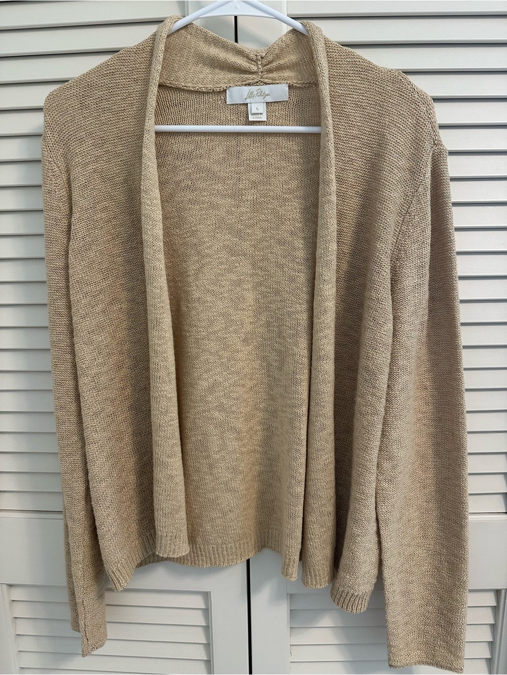 Lilly Pulitzer Tan & Gold Open-Front Knit Cardigan Sweater